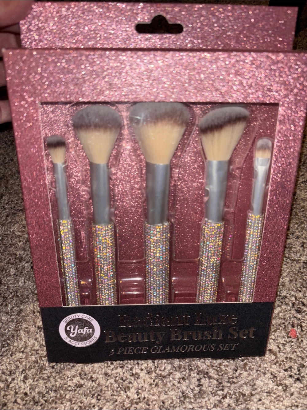Pink Glamorous 5-Piece Jeweled Makeup Brush Set NIB